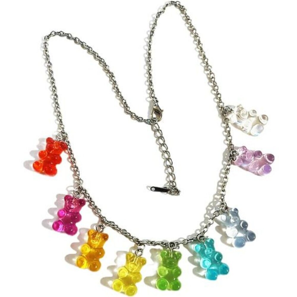 Y2K rainbow gummy bear necklace colorful bead choker jewelry gift for women